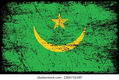 Grunge styled flag of Mauritania. Brush stroke background
