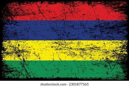 Grunge styled flag of Mauritius. Brush stroke background
