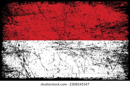 Grunge styled flag of Monaco. Brush stroke background
