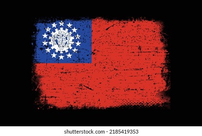 Grunge styled flag of Myanmar. Brush stroke background