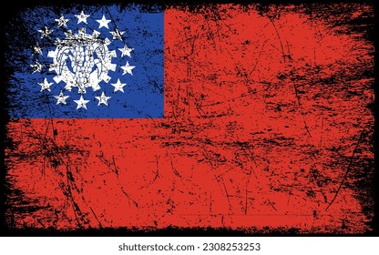 Bandera de Myanmar de estilo ondulado. Fondo del pincel
