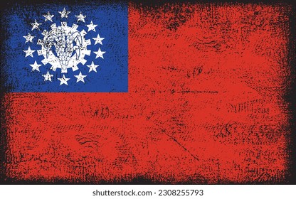 Grunge styled flag of Myanmar. Brush stroke background
