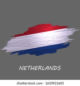 Grunge styled flag of Netherlands. Brush stroke background