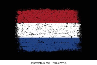 Grunge styled flag of Netherlands. Brush stroke background