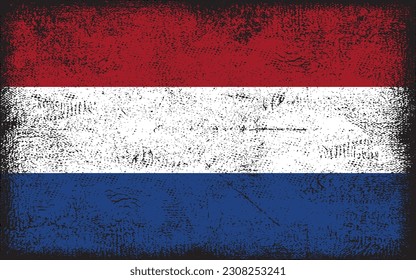 Grunge styled flag of Netherlands. Brush stroke background
