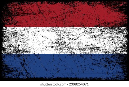 Grunge styled flag of Netherlands. Brush stroke background
