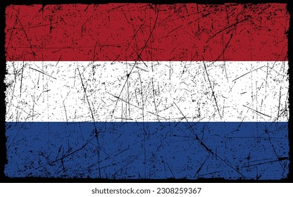 Grunge styled flag of Netherlands. Brush stroke background
