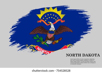 Grunge styled flag of North Dakota is a state of USA. Template for banner or poster. vector illustration