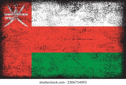 Grunge styled flag of Oman. Brush stroke background
