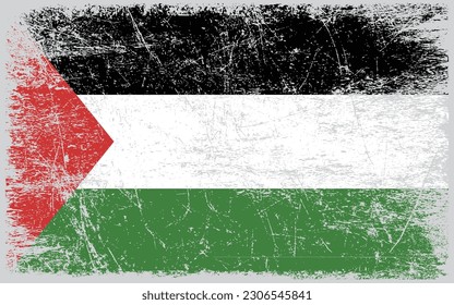 Grunge styled flag of Palestine. Brush stroke background
