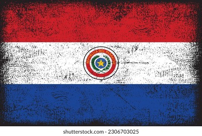 Grunge styled flag of Paraguya. Brush stroke background
