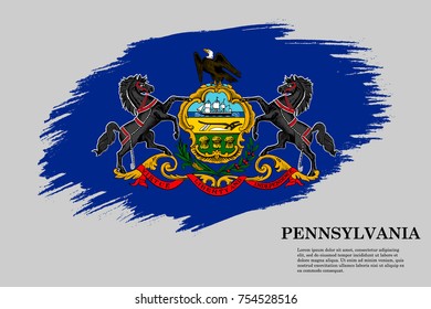 Grunge styled flag of Pennsylvania is a state of USA. Template for banner or poster. vector illustration