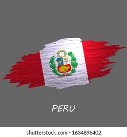 Grunge styled flag of Peru. Brush stroke background