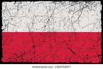 Grunge styled flag of Poland. Brush stroke background
