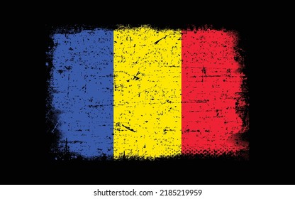 Grunge styled flag of Romania. Brush stroke background