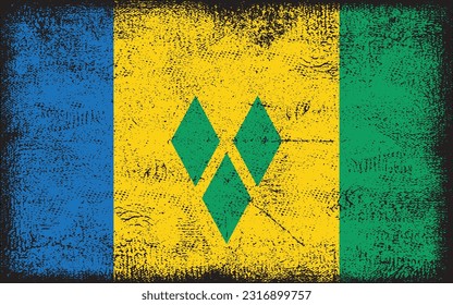 Grunge styled flag of saint Vincent and the grenadines. Brush stroke background
