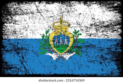 Grunge styled flag of San Marino. Brush stroke background
