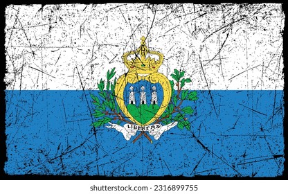 Grunge styled flag of San Marino. Brush stroke background
