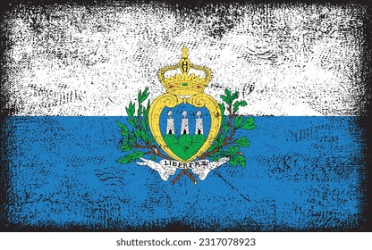 Grunge styled flag of San Marino. Brush stroke background
