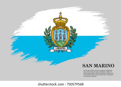 Grunge styled flag of San Marino. Brush stroke background