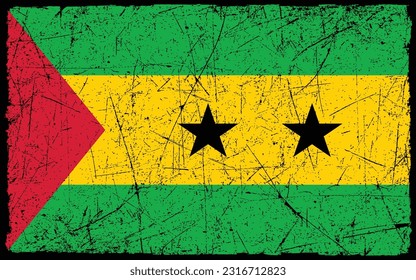 Grunge styled flag of Sao tome and Principe. Brush stroke background
