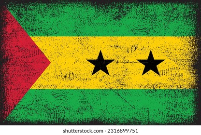 Grunge styled flag of Sao tome and Principe. Brush stroke background
