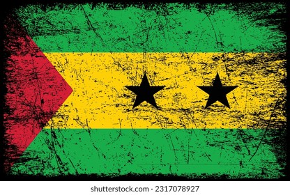 Grunge styled flag of Sao tome and Principe. Brush stroke background
