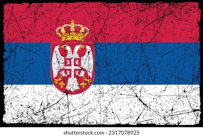 Grunge styled flag of Serbia. Brush stroke background
