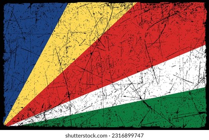 Grunge styled flag of Seychelles. Brush stroke background
