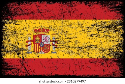 Grunge styled flag of Spain. Brush stroke background

