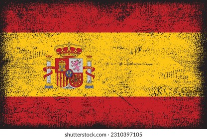 Grunge styled flag of Spain. Brush stroke background
