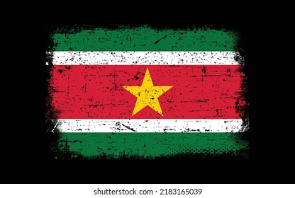 Grunge styled flag of Suriname. Brush stroke background
