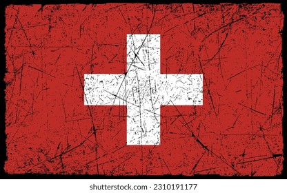 Grunge styled flag of Switzerland. Brush stroke background
