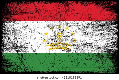 Grunge styled flag of Tazikistan. Brush stroke background
