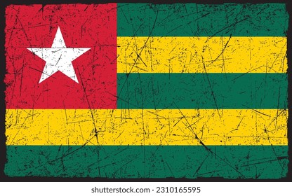 Grunge styled flag of Togo. Brush stroke background
