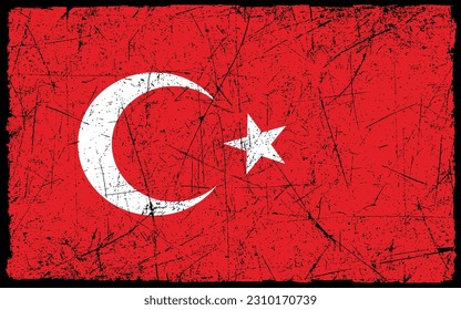 Grunge styled flag of Turkey. Brush stroke background

