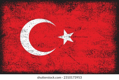Grunge styled flag of Turkey. Brush stroke background
