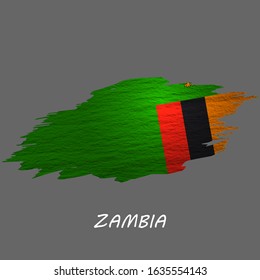 Grunge styled flag of Zambia. Brush stroke background