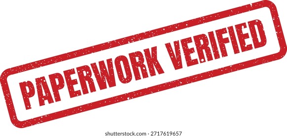 Um selo estilo grunge com o texto "Paperwork Verified", adequado para documentos oficiais, verificações de conformidade ou apresentações comerciais.