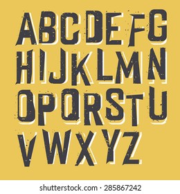 Grunge Styled Textured Alphabet on Yellow Background