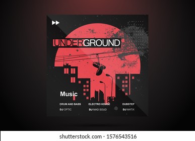 Grunge styled urban music background. Urban vector composition. CD or vinyl cover design.