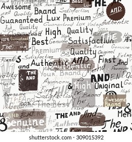 Grunge stylish wallpaper pattern with hand writing signature and premium quality labels