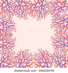 Grunge stylized border with abstract textured sea reef corals. Hand drawn vector graphic in flat style. Element for design ocean background, print, poster, banner, textile, greeting card.