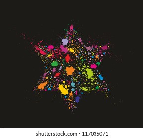 Grunge stylized colorful David Star - holiday vector illustration