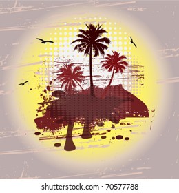Grunge summer background with palm