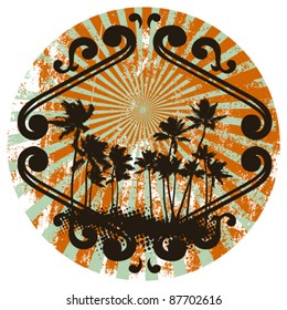 grunge summer circle with many palms and tribal
