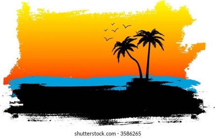 Grunge summer landscape - vector