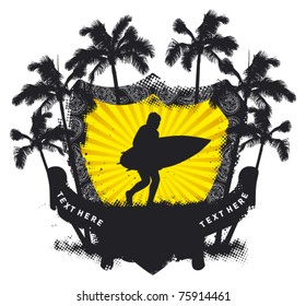 grunge summer shield with surfer running