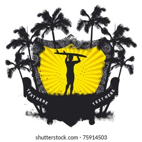 grunge summer shield with surfer and table
