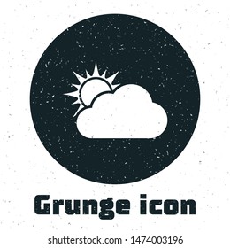 Grunge Sun and cloud weather icon isolated on white background.  Vector Illustration